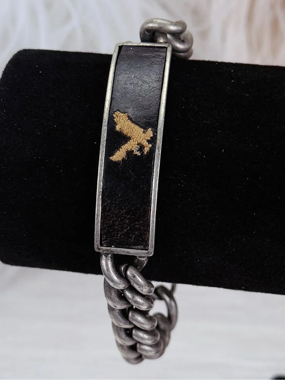 Vintage Aged Silvertone Chain Bracelet with Eagle Design